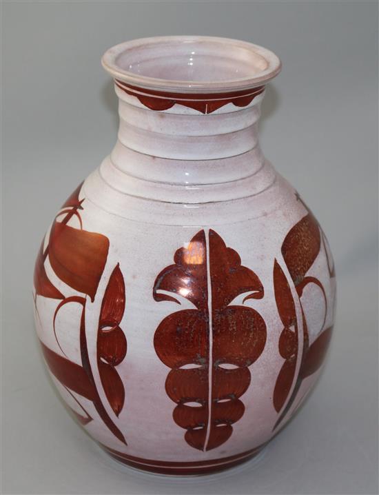 Alan Caiger-Smith MBE (born 1930). A large tin glaze lustre jug, 28cm